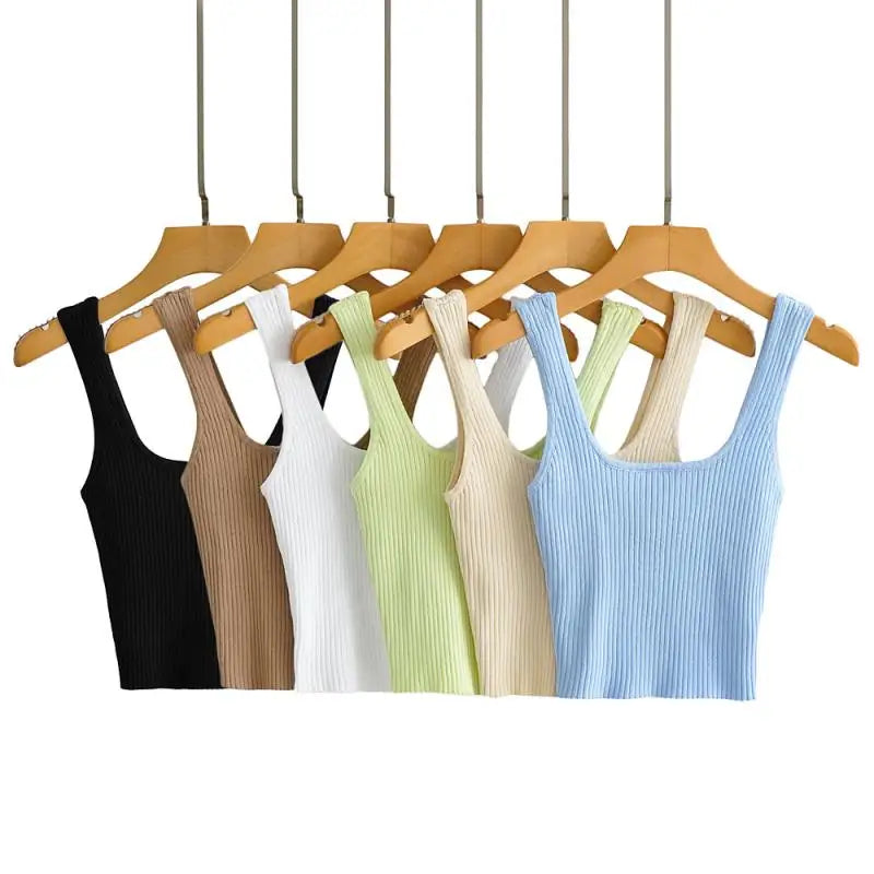 2024 Summer crop tops cute sexy sleeveless top women vintage cropped tank tops women ribbed tops korean fashion black white