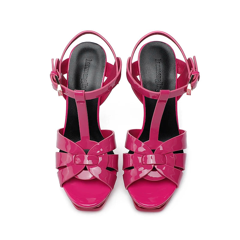 2024Top Luxury Brand Women's13CM Lacquer Leather Sexy High Heels Summer Open Toe Comfortable Women's Shoes Banquet Party Sandals