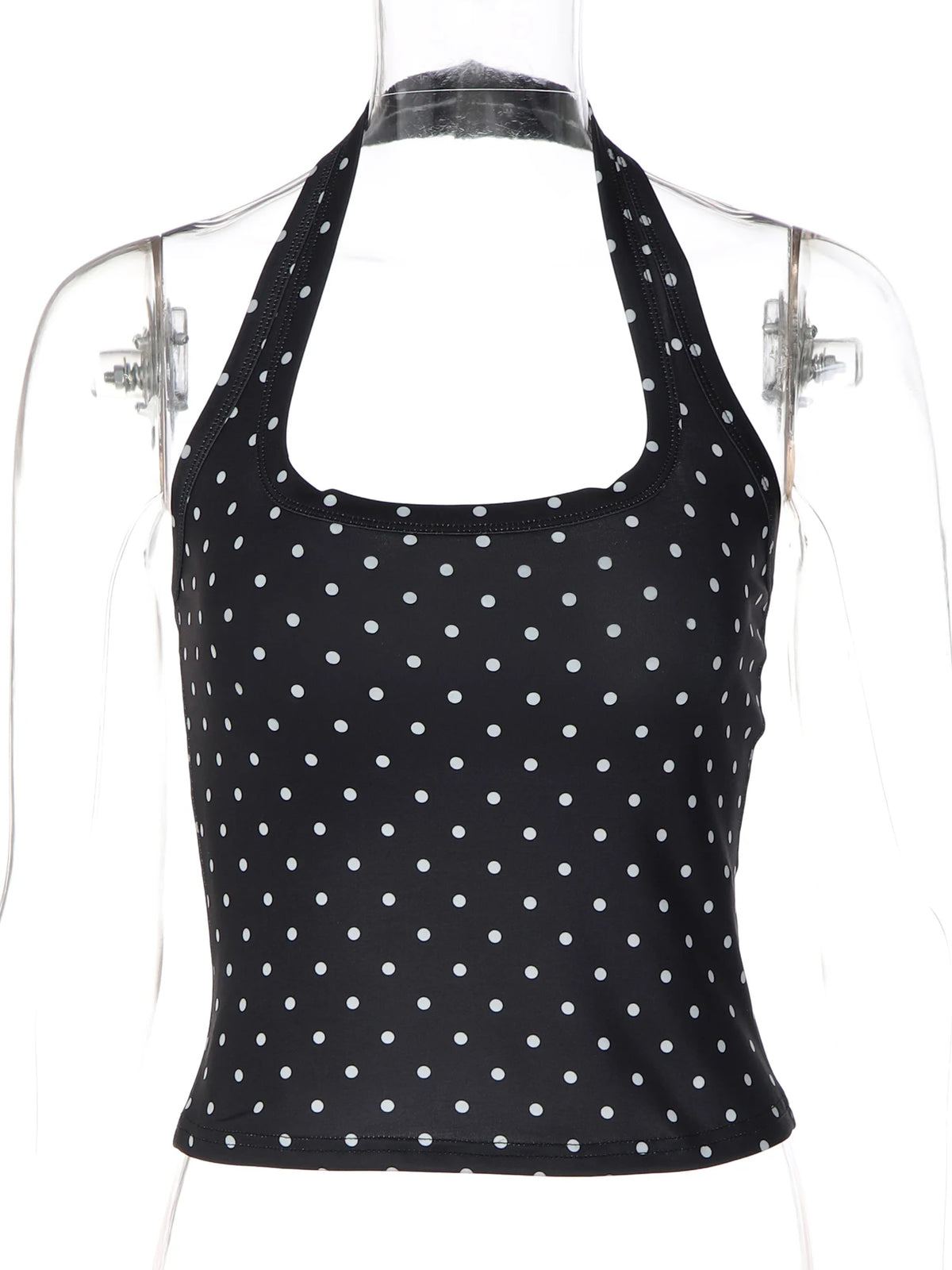 Hugcitar Polka Dot Print Halter Square Collar Backless Sexy Crop Tank Top Summer Women Fashion Outfit Birthday Party Holiday