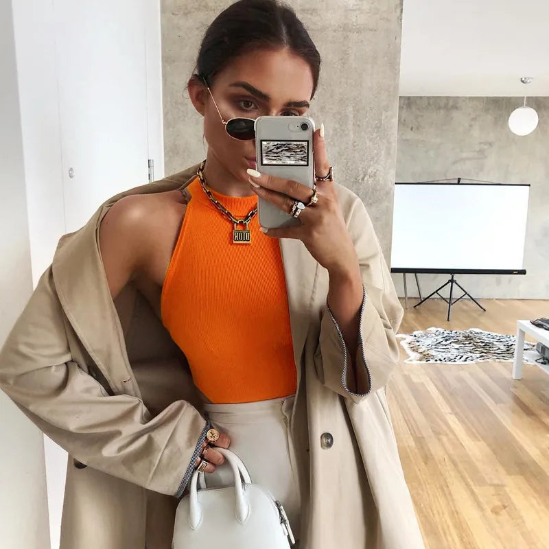 Solid Color Bodysuit Neck-mounted Lingerie Sexy Tops For Women Streetwear Sleeveless Body Feminino Slim Fit One-pieces Bustier