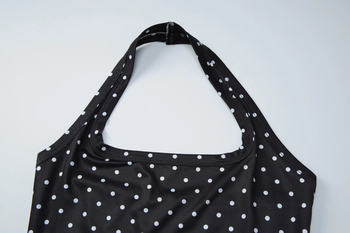 Hugcitar Polka Dot Print Halter Square Collar Backless Sexy Crop Tank Top Summer Women Fashion Outfit Birthday Party Holiday