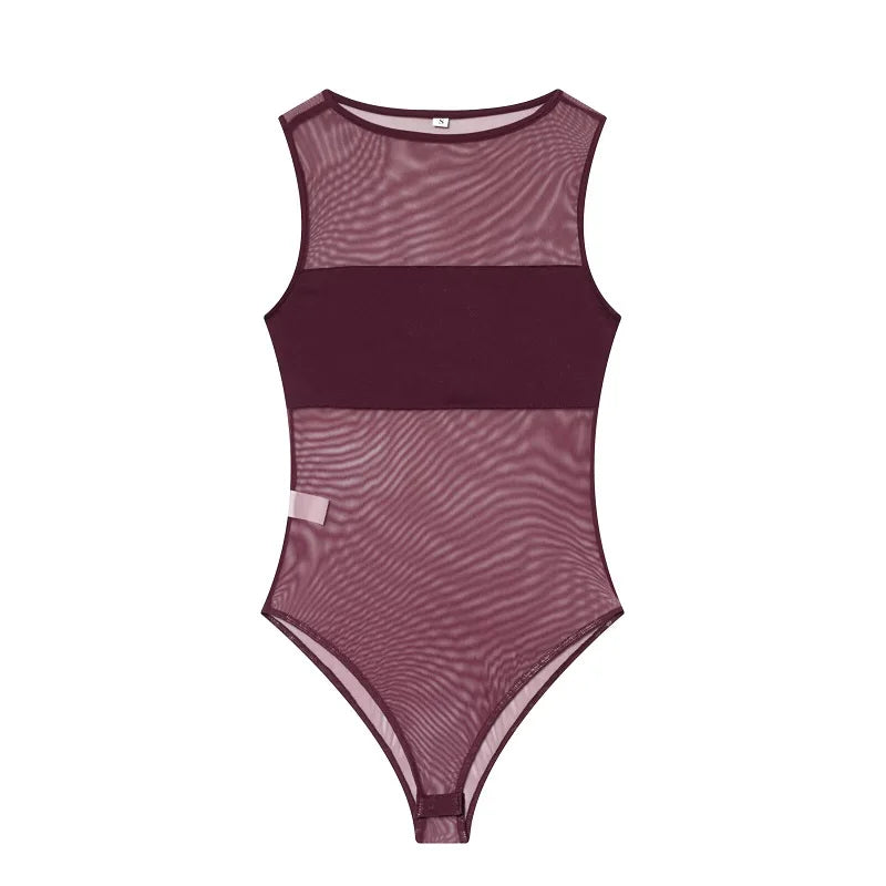 MUJER Sexy Tulle Body Suits Women Sleeveless Tops Mesh Bodysuit Women Summer Jumpsuits for Women Transparent Lingerie Bodysuits