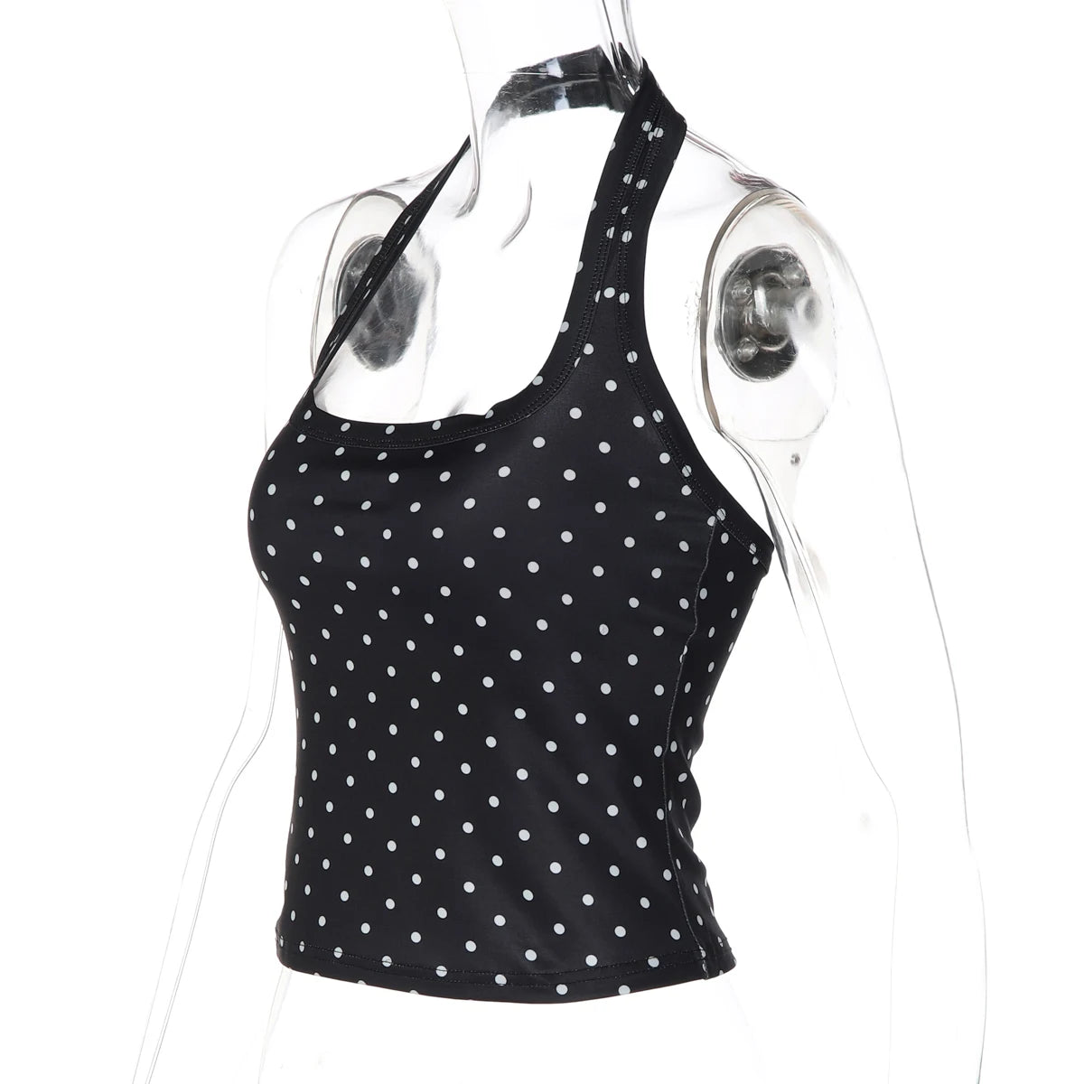 Hugcitar Polka Dot Print Halter Square Collar Backless Sexy Crop Tank Top Summer Women Fashion Outfit Birthday Party Holiday