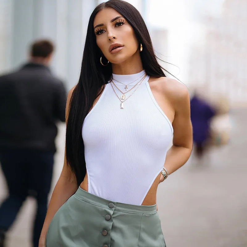Solid Color Bodysuit Neck-mounted Lingerie Sexy Tops For Women Streetwear Sleeveless Body Feminino Slim Fit One-pieces Bustier