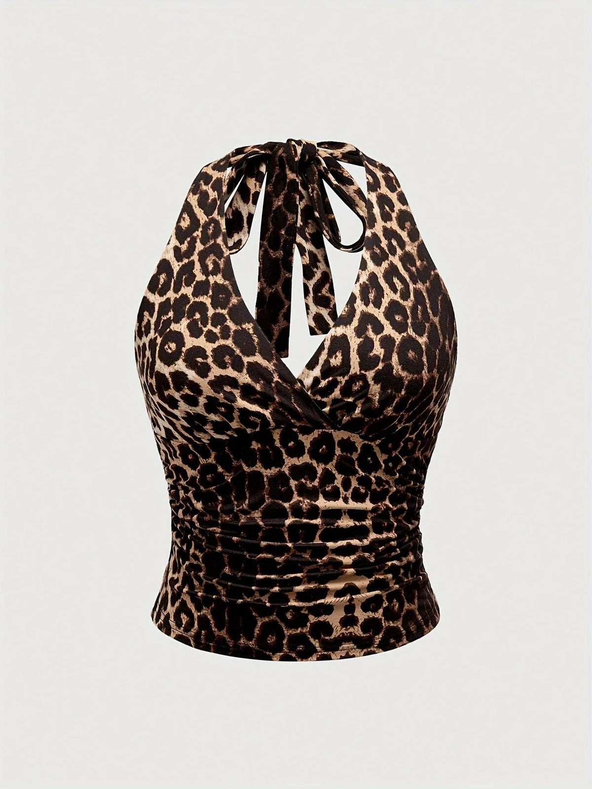 Retro Leopard Print Backless Fashion Sleeveless Summer Women's Casual Halterneck Vest Sexy Backless Lace-up Top Ropa Para Mujer