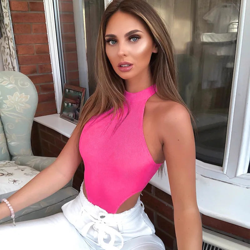 Solid Color Bodysuit Neck-mounted Lingerie Sexy Tops For Women Streetwear Sleeveless Body Feminino Slim Fit One-pieces Bustier