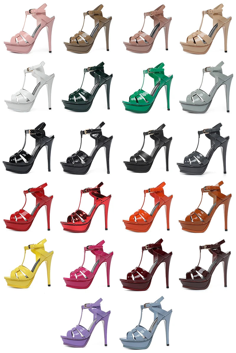 2024Top Luxury Brand Women's13CM Lacquer Leather Sexy High Heels Summer Open Toe Comfortable Women's Shoes Banquet Party Sandals