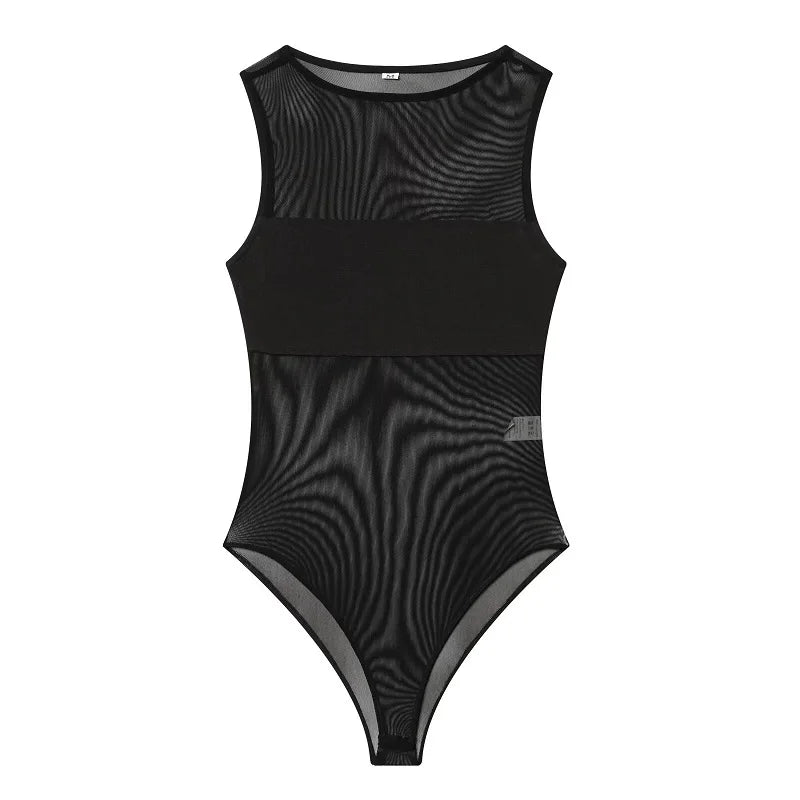 MUJER Sexy Tulle Body Suits Women Sleeveless Tops Mesh Bodysuit Women Summer Jumpsuits for Women Transparent Lingerie Bodysuits