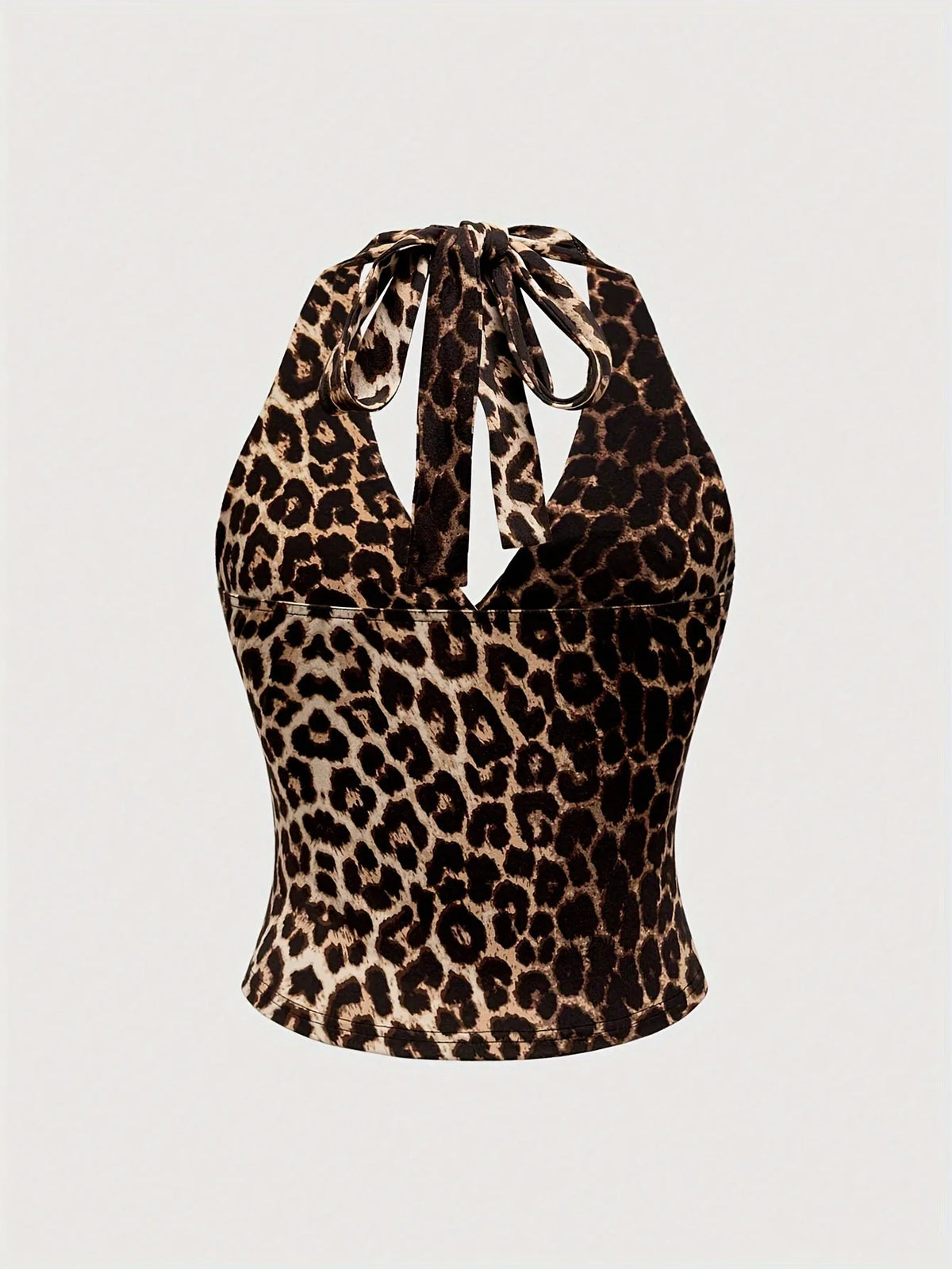 Retro Leopard Print Backless Fashion Sleeveless Summer Women's Casual Halterneck Vest Sexy Backless Lace-up Top Ropa Para Mujer