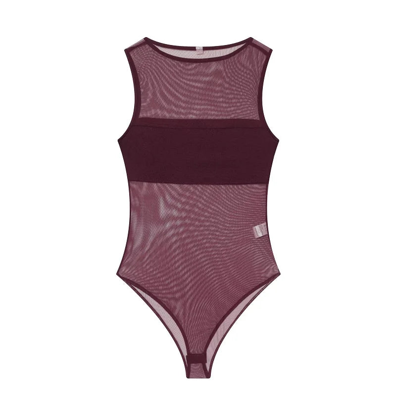 MUJER Sexy Tulle Body Suits Women Sleeveless Tops Mesh Bodysuit Women Summer Jumpsuits for Women Transparent Lingerie Bodysuits