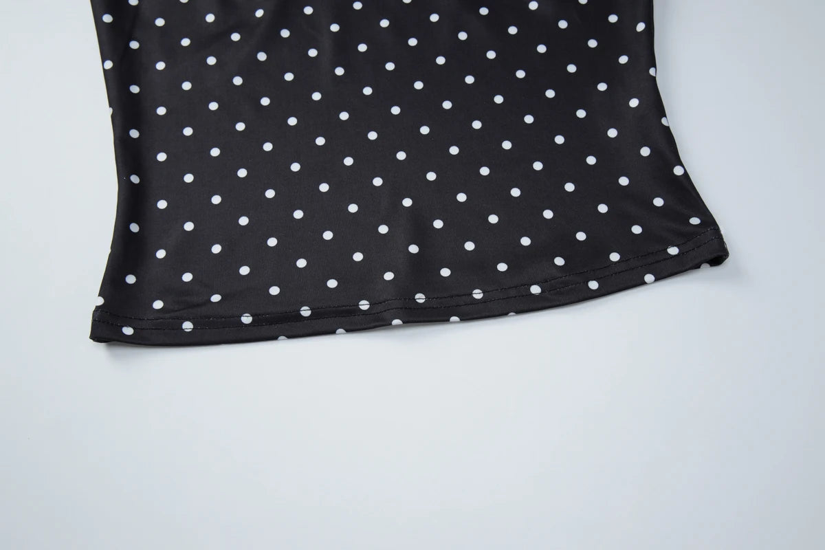 Hugcitar Polka Dot Print Halter Square Collar Backless Sexy Crop Tank Top Summer Women Fashion Outfit Birthday Party Holiday