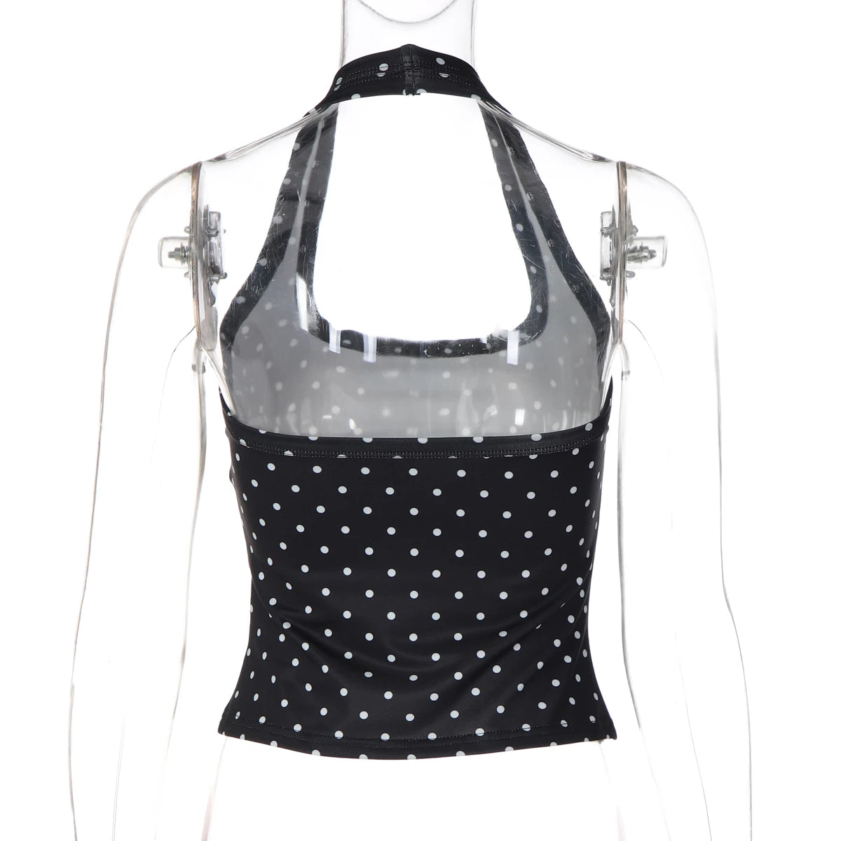 Hugcitar Polka Dot Print Halter Square Collar Backless Sexy Crop Tank Top Summer Women Fashion Outfit Birthday Party Holiday