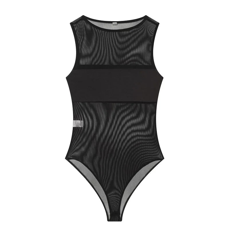 MUJER Sexy Tulle Body Suits Women Sleeveless Tops Mesh Bodysuit Women Summer Jumpsuits for Women Transparent Lingerie Bodysuits