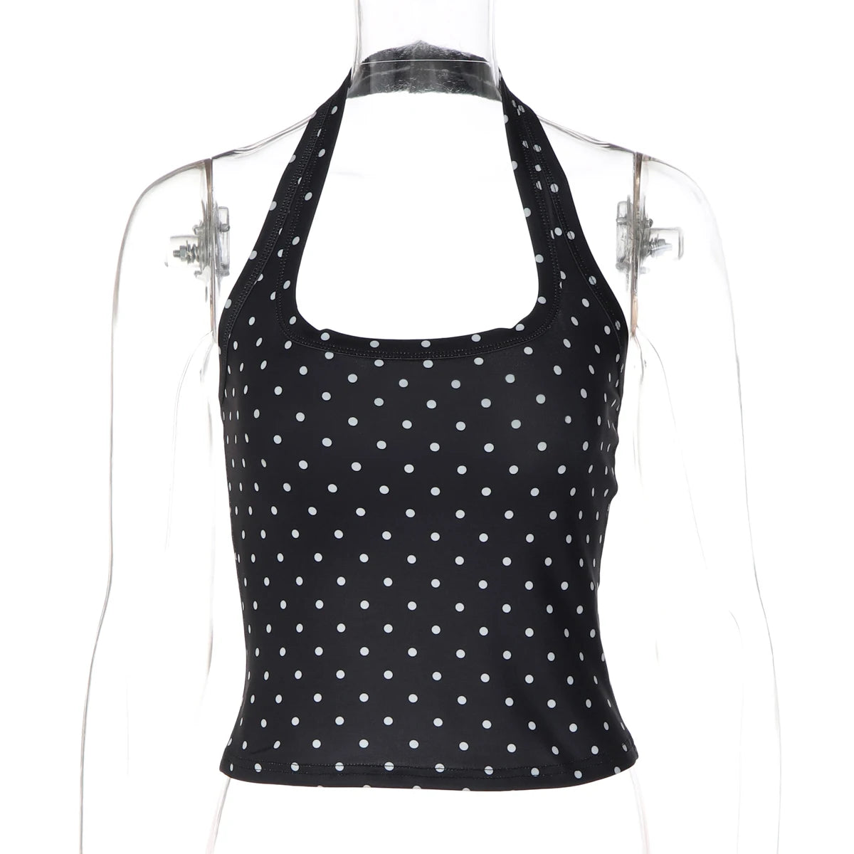 Hugcitar Polka Dot Print Halter Square Collar Backless Sexy Crop Tank Top Summer Women Fashion Outfit Birthday Party Holiday