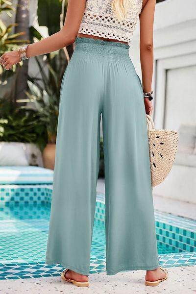 Devine Smocked Wide Leg Pants with Pockets for Women