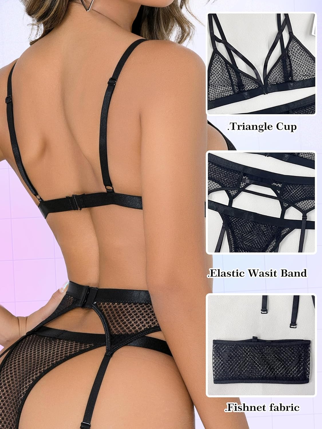 MidnightMuse 4-Piece Mesh Lingerie Set